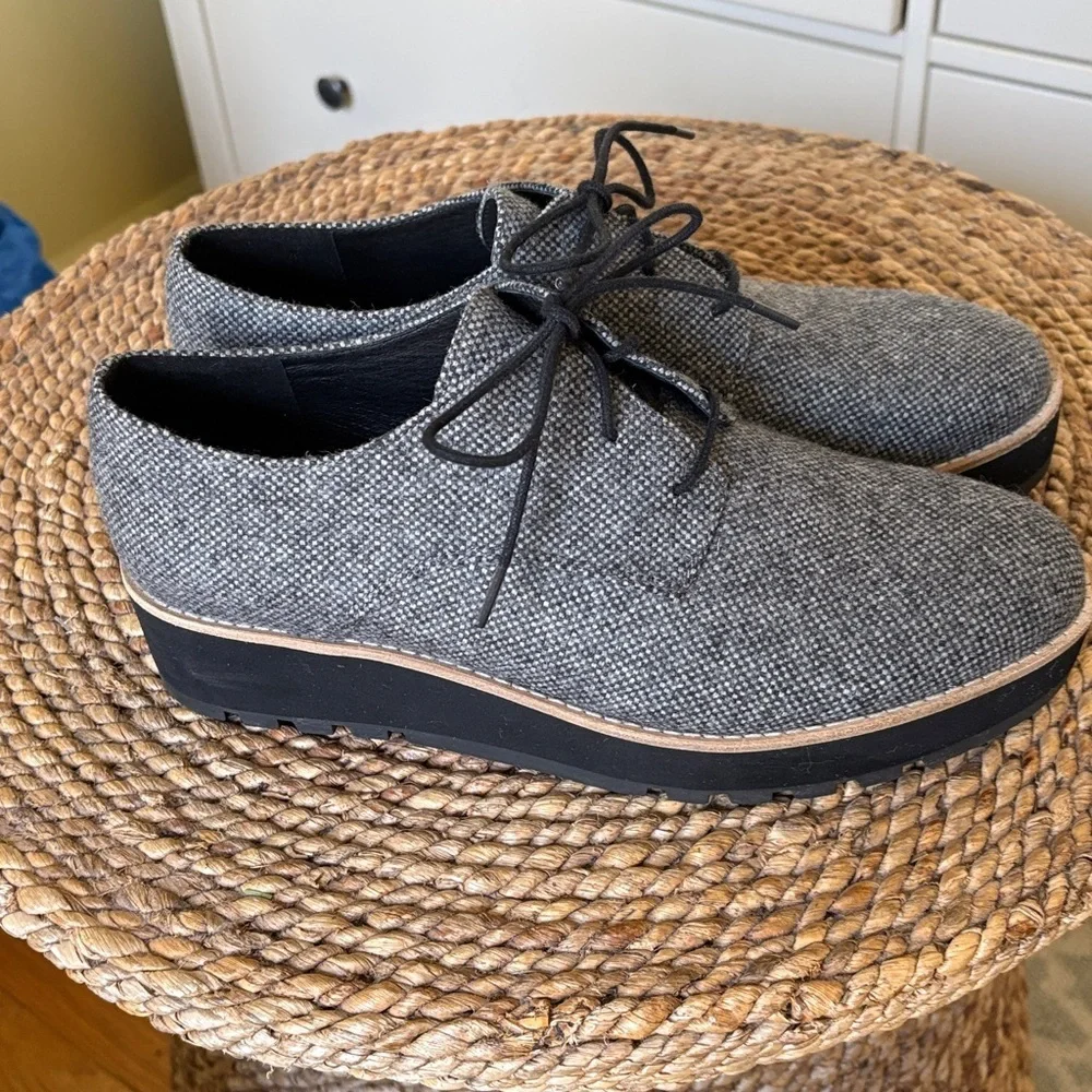 Eileen Fisher Tweed Oxford Lace Up Platform Shoes 8.5